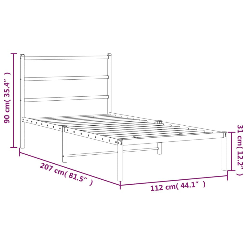 Metal Bed Frame with Headboard Black 106x203 cm