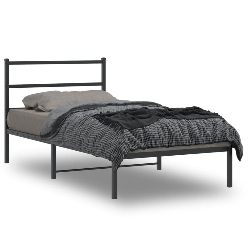 Metal Bed Frame with Headboard Black 106x203 cm