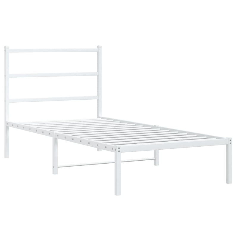 Metal Bed Frame with Headboard White 90x190 cm