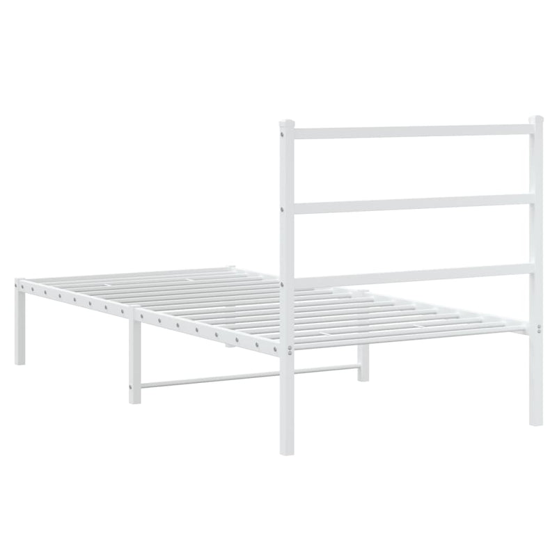 Metal Bed Frame with Headboard White 90x190 cm