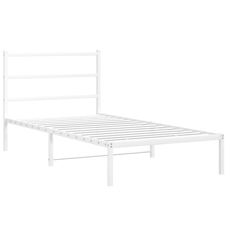 Metal Bed Frame with Headboard White 106x203 cm