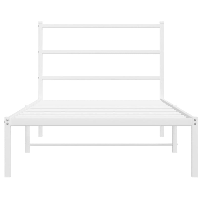 Metal Bed Frame with Headboard White 106x203 cm