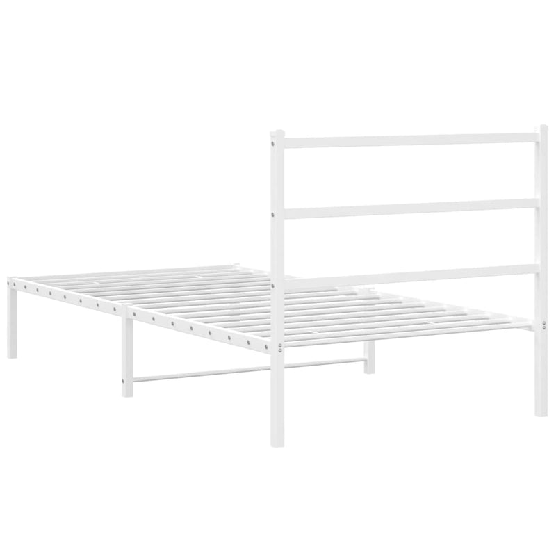 Metal Bed Frame with Headboard White 106x203 cm