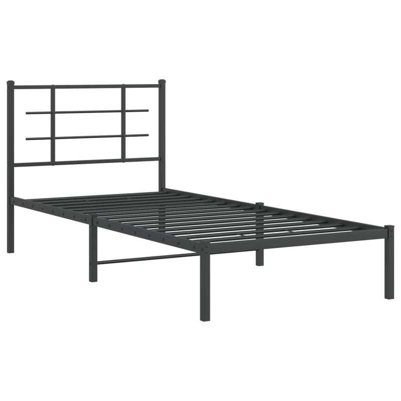 Metal Bed Frame with Headboard Black 90x190 cm