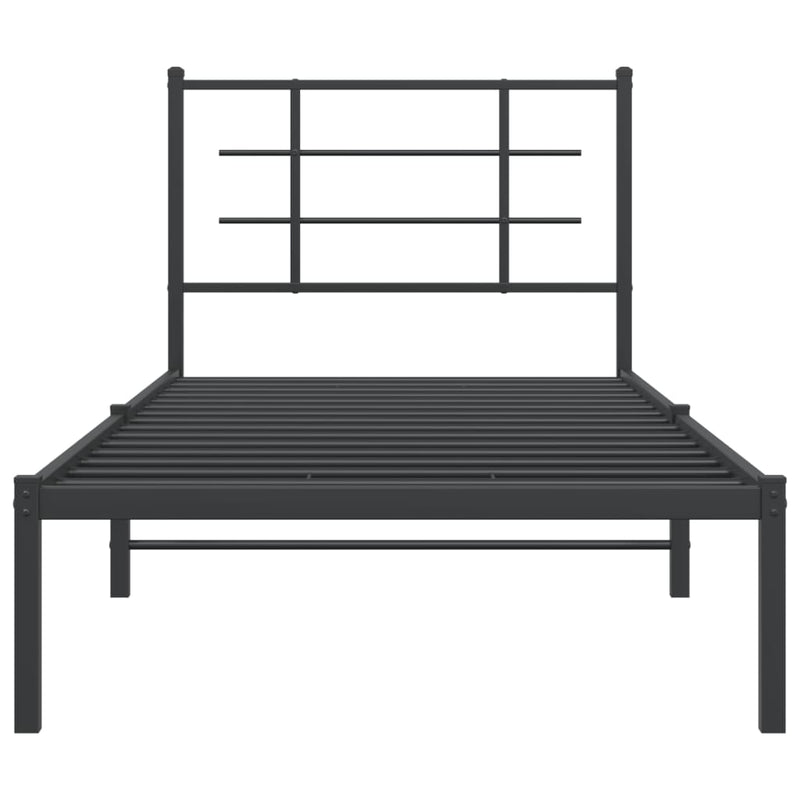 Metal Bed Frame with Headboard Black 90x190 cm