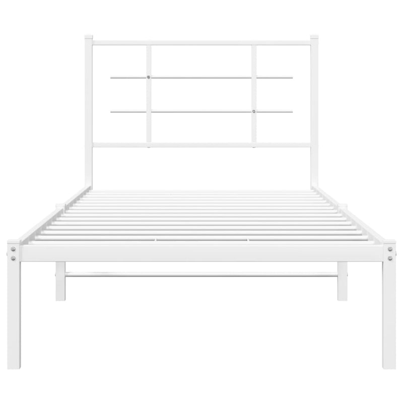 Metal Bed Frame with Headboard White 90x190 cm