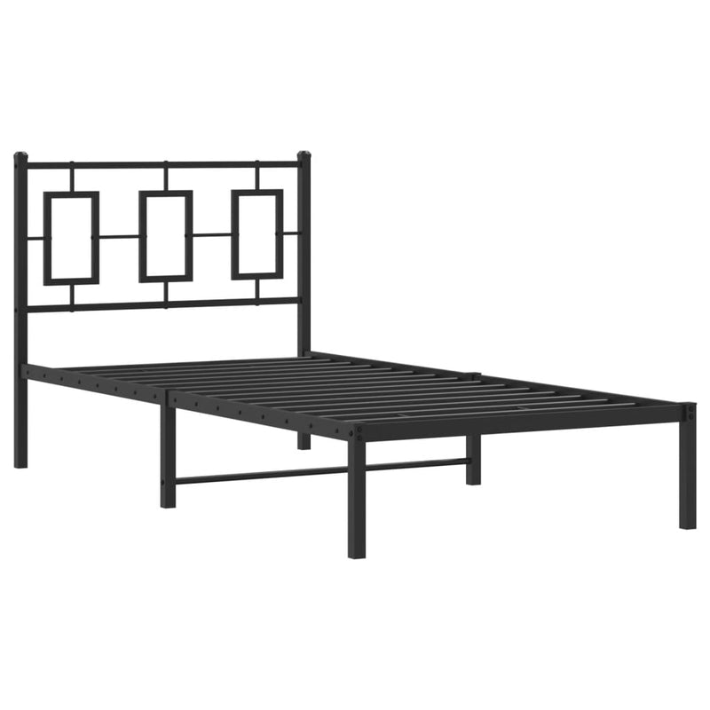 Metal Bed Frame with Headboard Black 90x190 cm