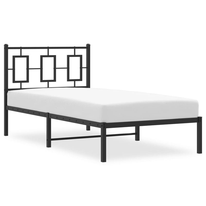 Metal Bed Frame with Headboard Black 90x190 cm