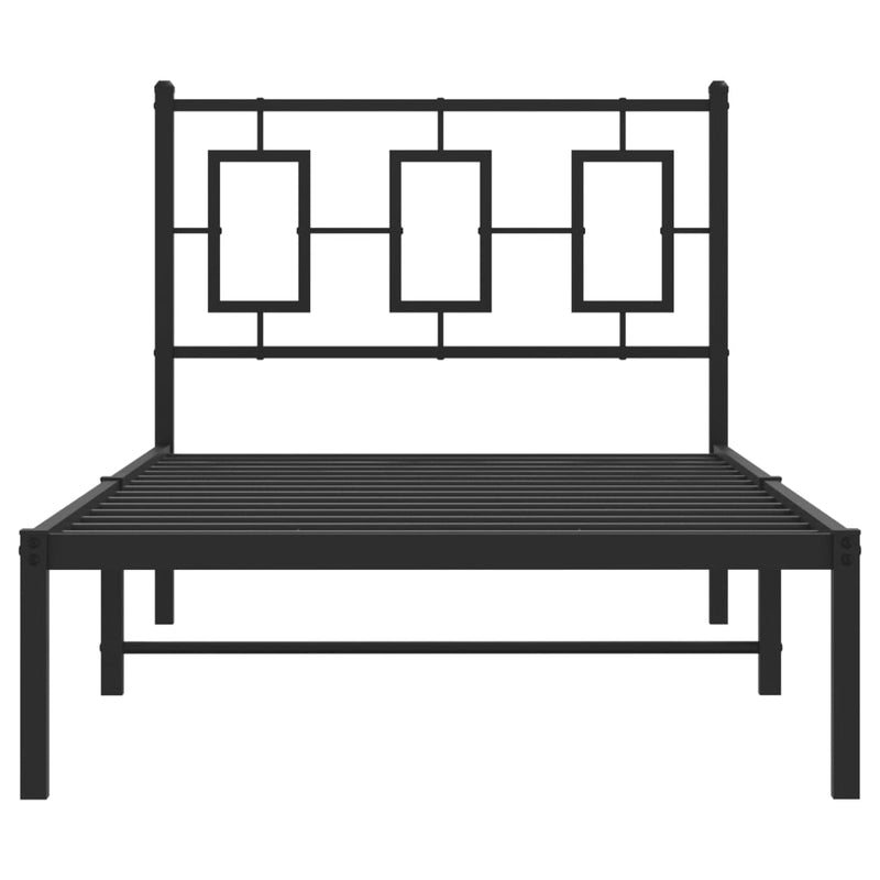 Metal Bed Frame with Headboard Black 90x190 cm