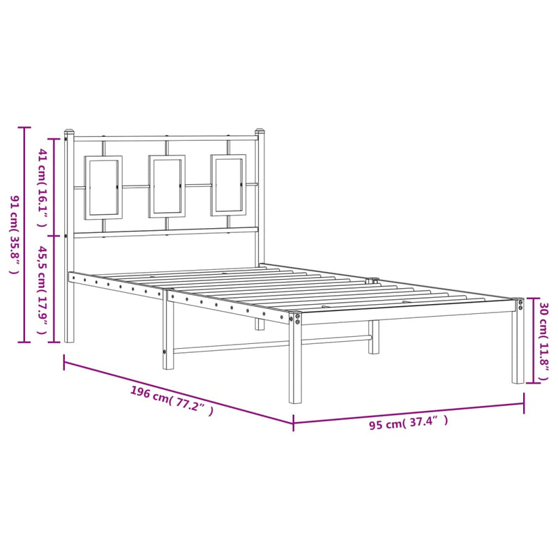 Metal Bed Frame with Headboard Black 90x190 cm