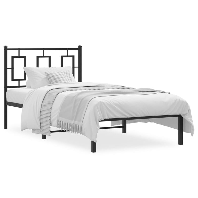 Metal Bed Frame with Headboard Black 90x190 cm