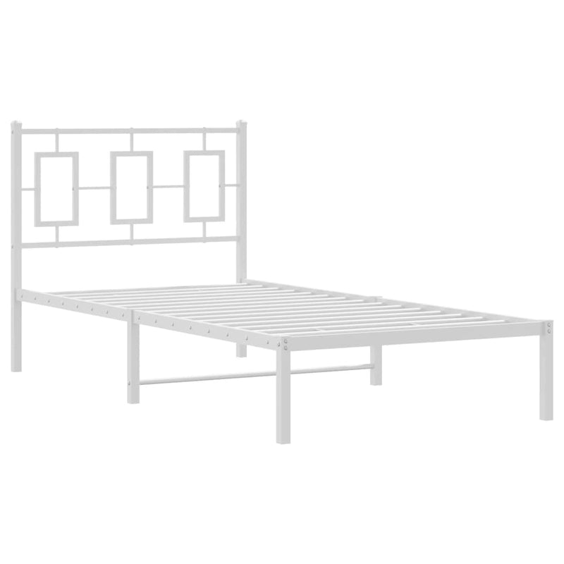 Metal Bed Frame with Headboard White 90x190 cm