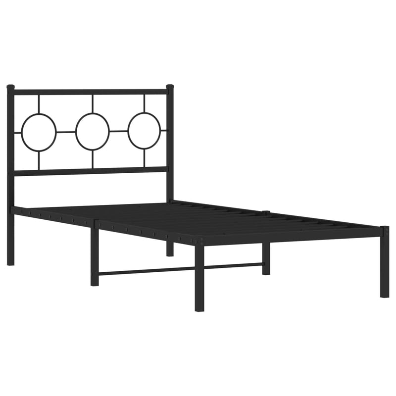 Metal Bed Frame with Headboard Black 90x190 cm