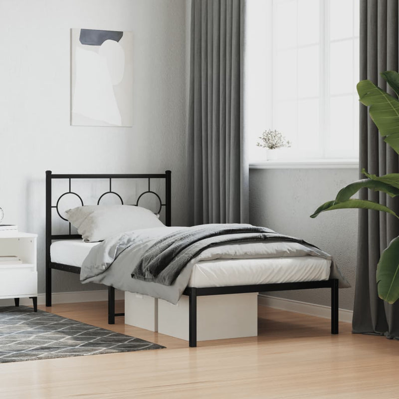 Metal Bed Frame with Headboard Black 90x190 cm