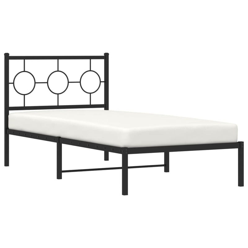 Metal Bed Frame with Headboard Black 90x190 cm