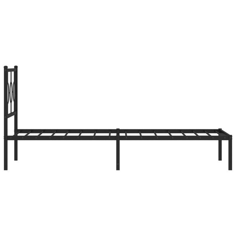 Metal Bed Frame with Headboard Black 90x190 cm