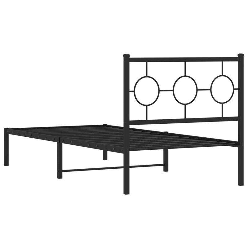 Metal Bed Frame with Headboard Black 90x190 cm