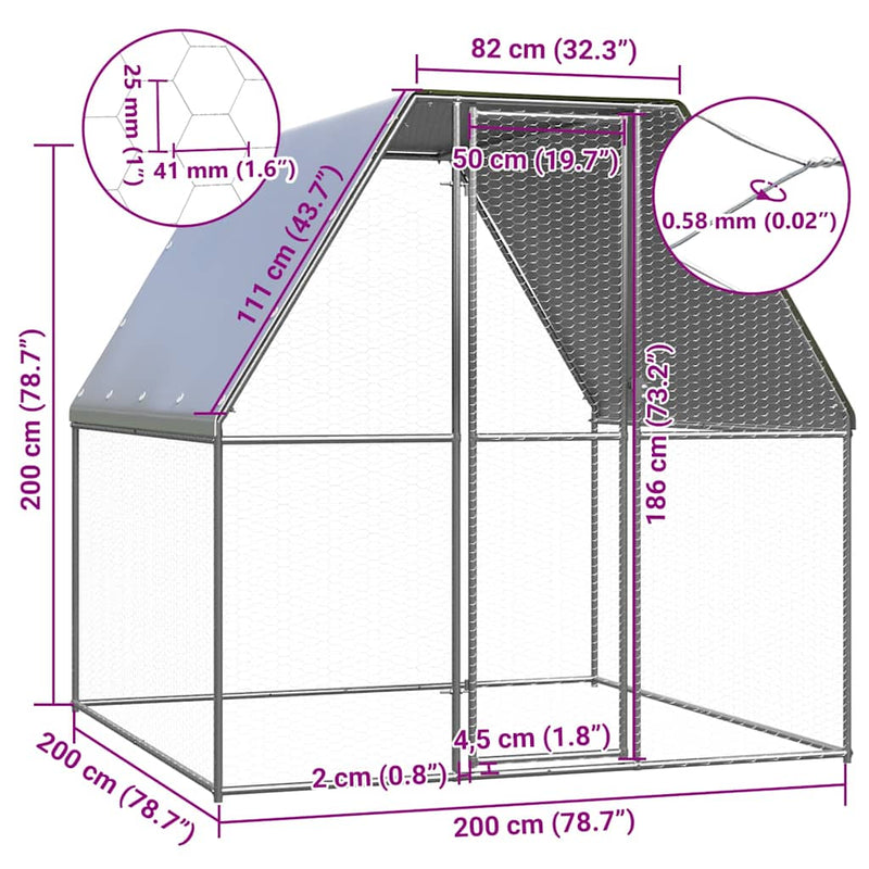 vidaXL Chicken Cage Silver and Grey 2x2x2 m Galvanised Steel