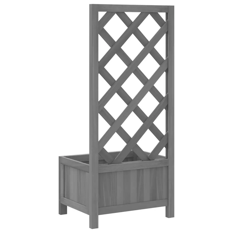 Planter with Trellis Grey Solid Wood Fir