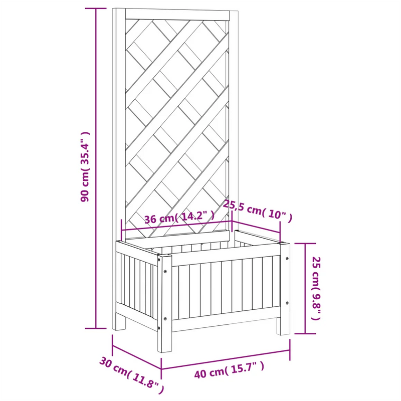 Planter with Trellis Grey Solid Wood Fir