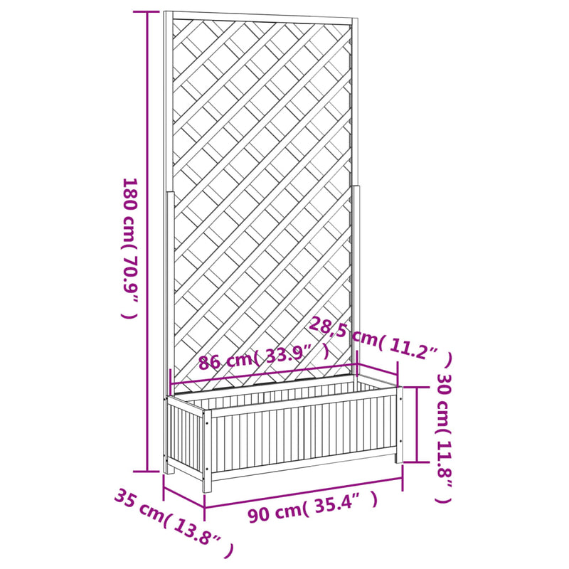 Planter with Trellis Brown Solid Wood Fir