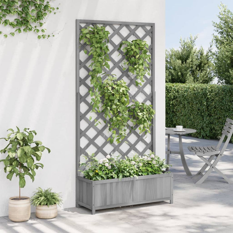 Planter with Trellis Grey Solid Wood Fir