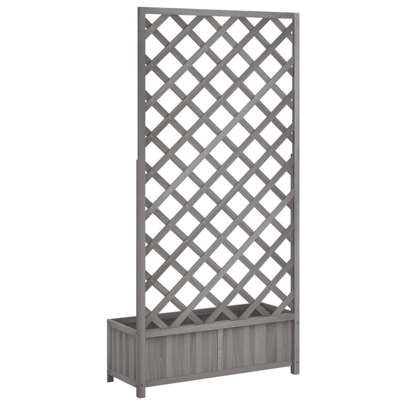 Planter with Trellis Grey Solid Wood Fir