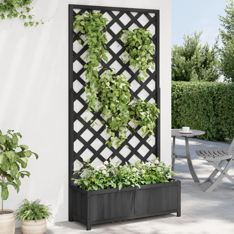 Planter with Trellis Black Solid Wood Fir