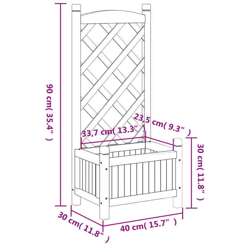 Planter with Trellis Grey Solid Wood Fir