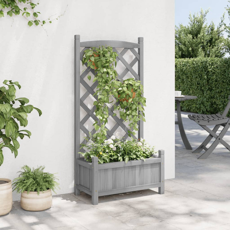 Planter with Trellis Grey Solid Wood Fir