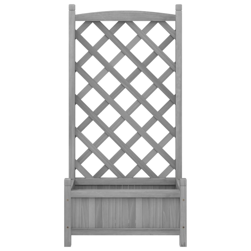 Planter with Trellis Grey Solid Wood Fir