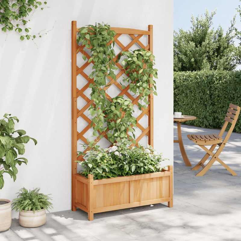 Planter with Trellis Brown Solid Wood Fir