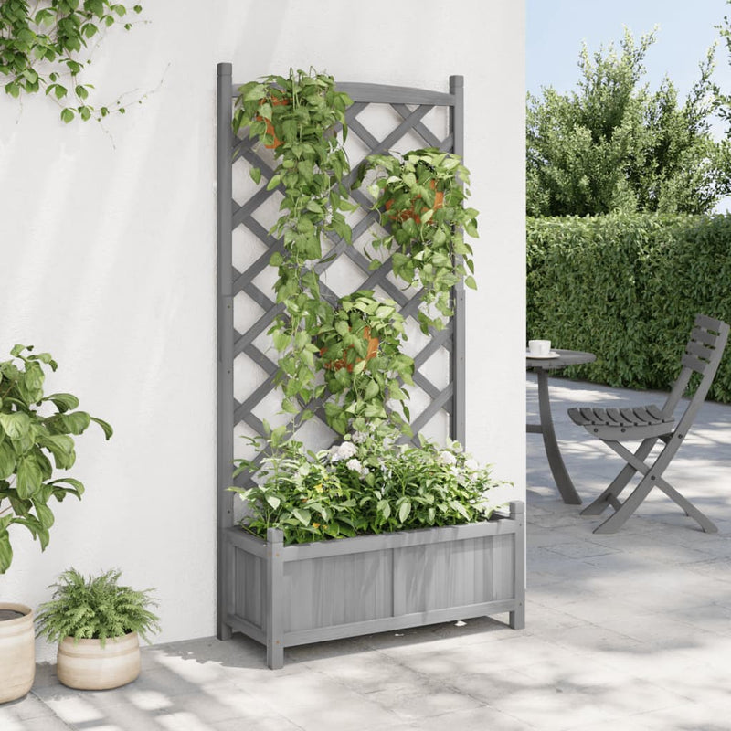 Planter with Trellis Grey Solid Wood Fir