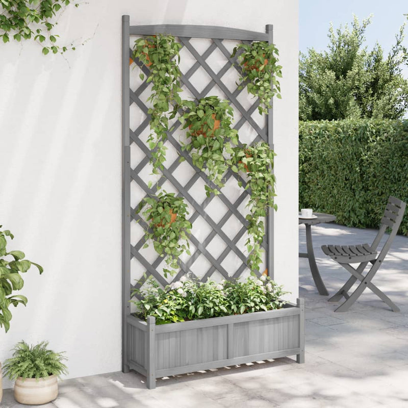 Planter with Trellis Grey Solid Wood Fir