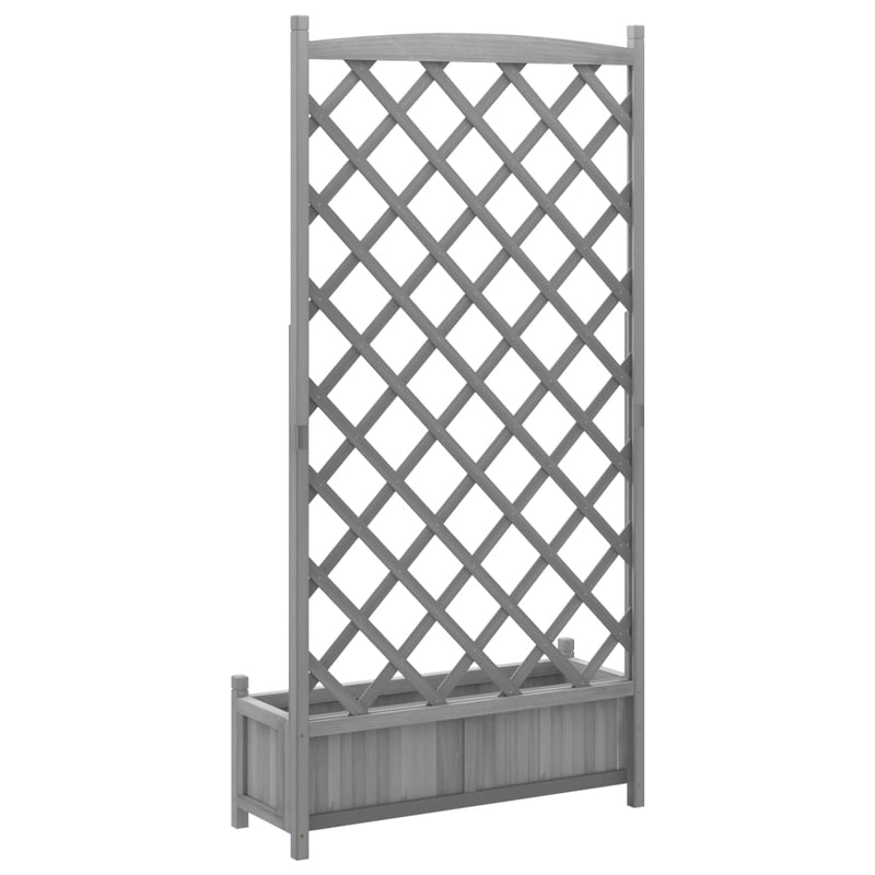 Planter with Trellis Grey Solid Wood Fir