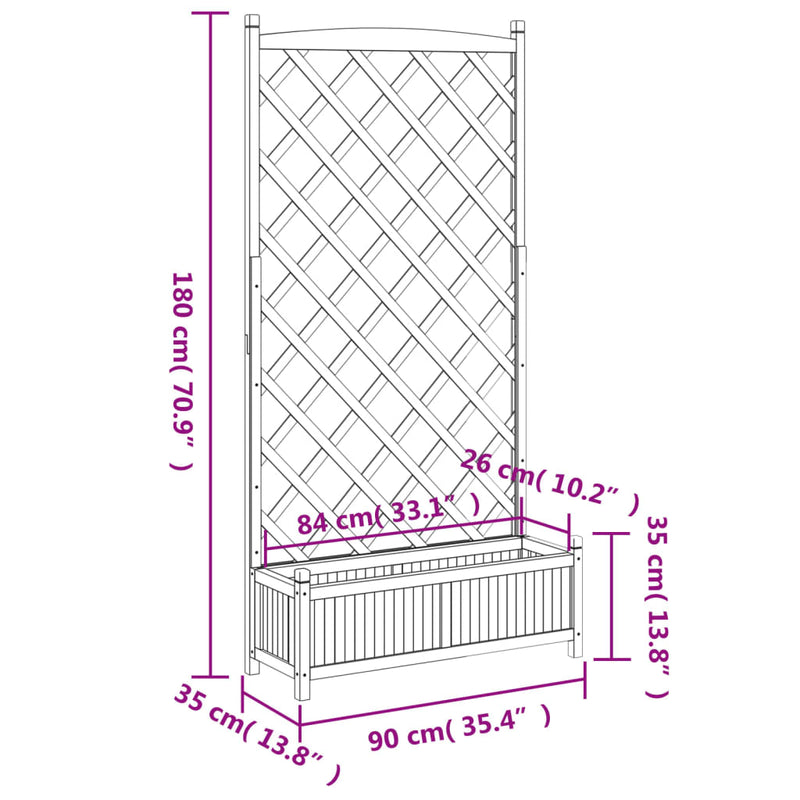 Planter with Trellis Grey Solid Wood Fir