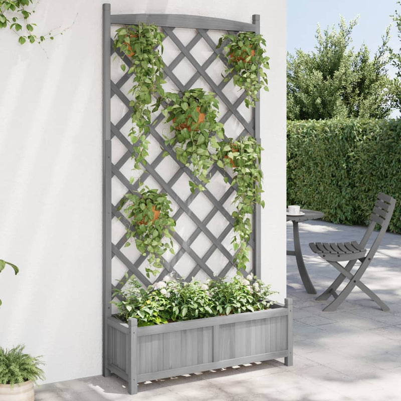 Planter with Trellis Grey Solid Wood Fir