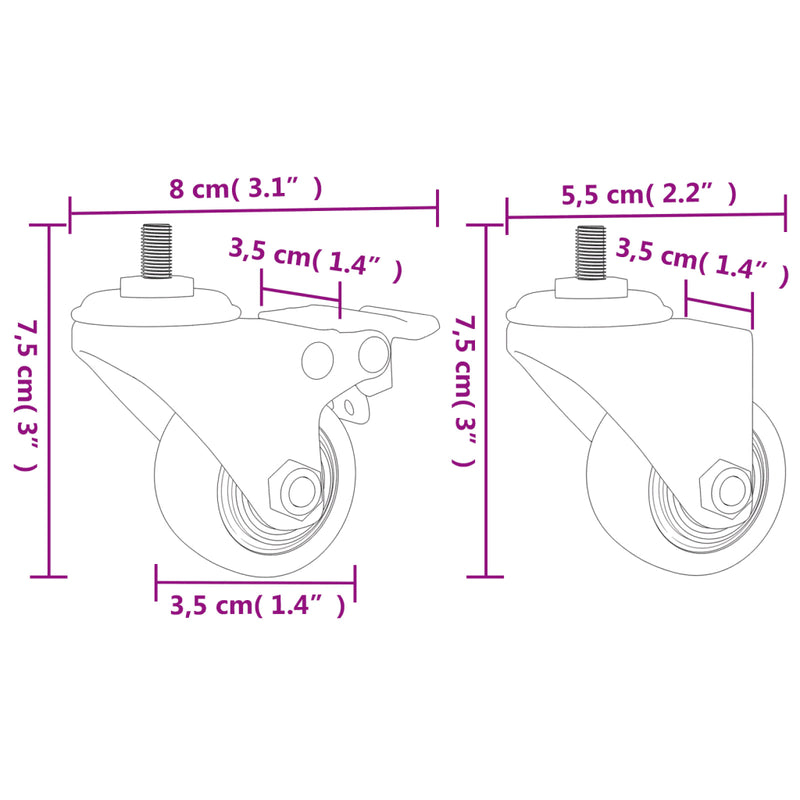 Caster Wheels 4 pcs Black 35 mm Iron