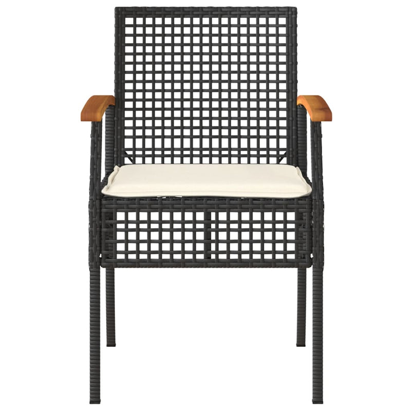 vidaXL Garden Chairs with Cushions 4 pcs Black Poly Rattan Acacia Wood