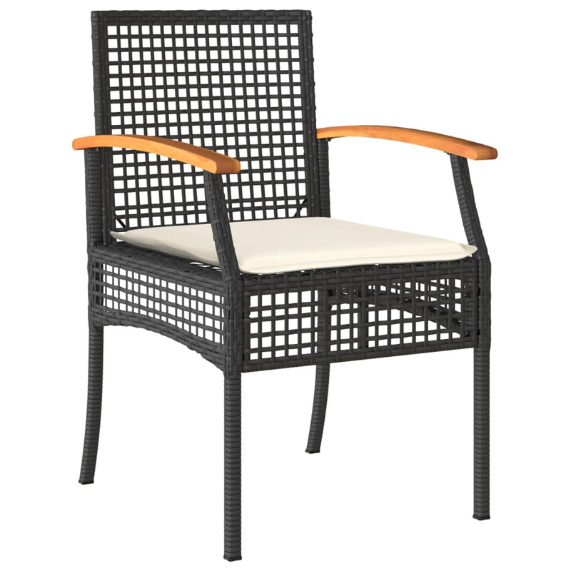 vidaXL Garden Chairs with Cushions 4 pcs Black Poly Rattan Acacia Wood