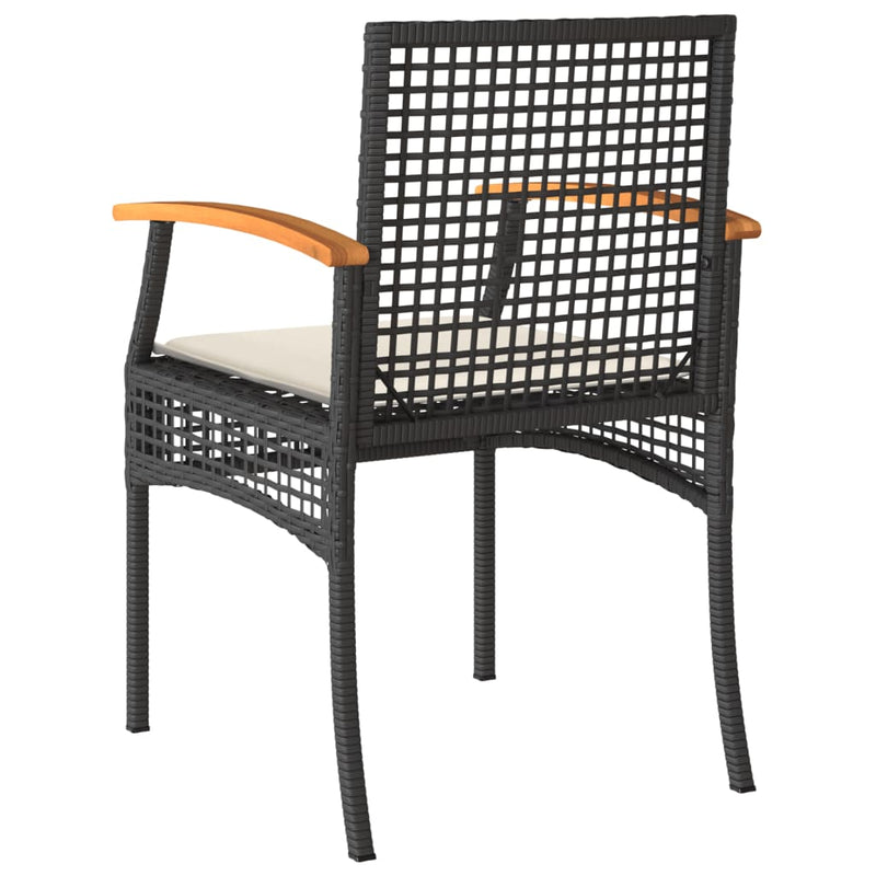 Garden Chairs with Cushions 4 pcs Black Poly Rattan Acacia Wood