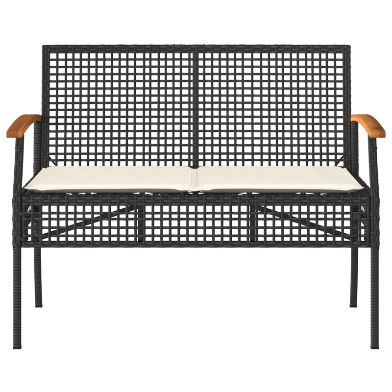 vidaXL Garden Bench with Cushion Black Poly Rattan Acacia Wood