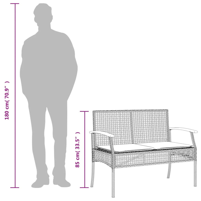 vidaXL Garden Bench with Cushion Black Poly Rattan Acacia Wood
