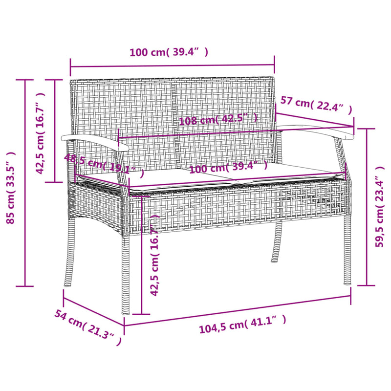 vidaXL Garden Bench with Cushion Black Poly Rattan Acacia Wood