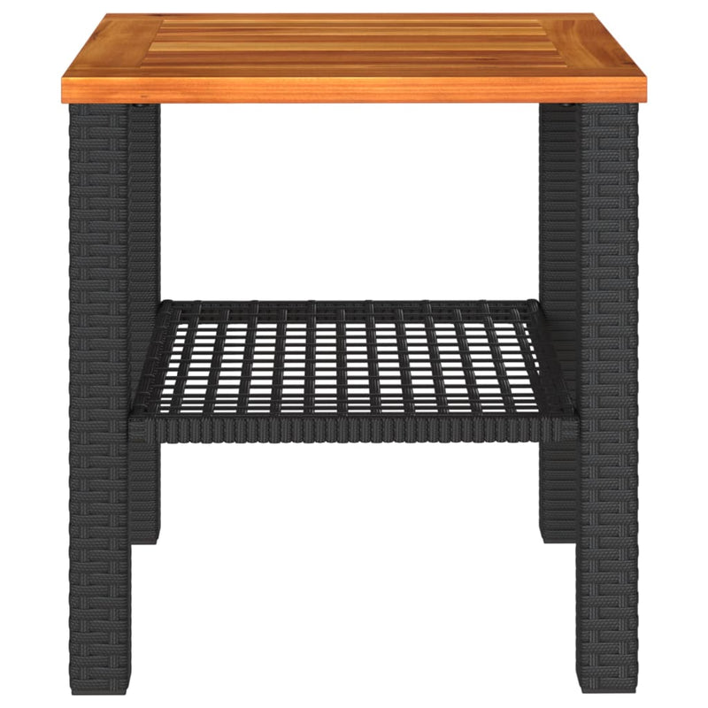 vidaXL Garden Table Black 40x40x42 cm Poly Rattan Acacia Wood