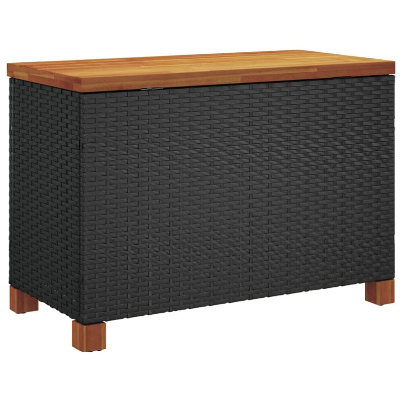 Garden Storage Box Black 80x40x48 cm Poly Rattan Acacia Wood