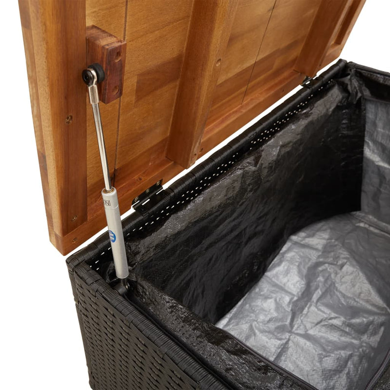 Garden Storage Box Black 80x40x48 cm Poly Rattan Acacia Wood