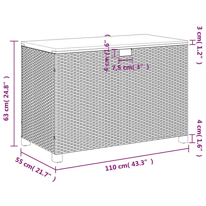 vidaXL Garden Storage Box Black 110x55x63 cm Poly Rattan Acacia Wood
