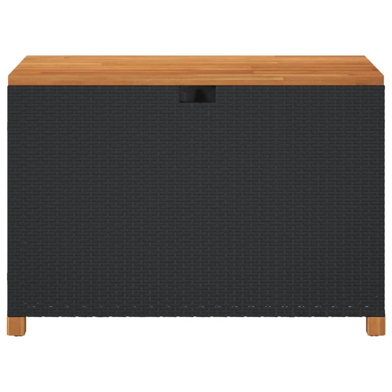 Garden Storage Box Black 110x55x63 cm Poly Rattan Acacia Wood