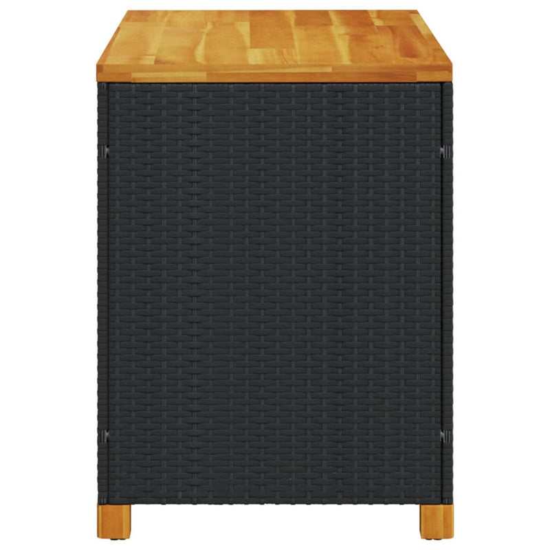 Garden Storage Box Black 110x55x63 cm Poly Rattan Acacia Wood